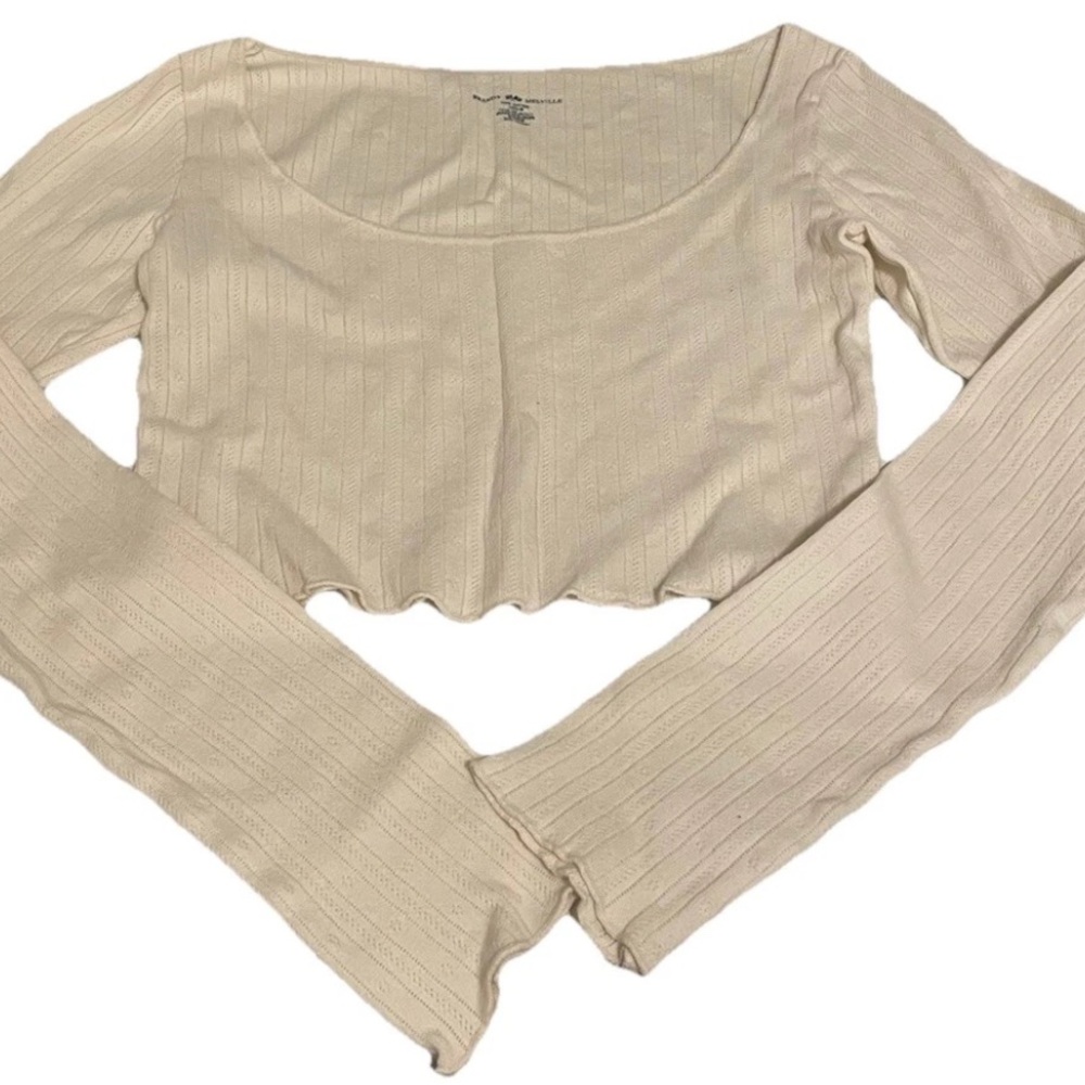 Brandy Melville Cream Ribbed Crop Blouse